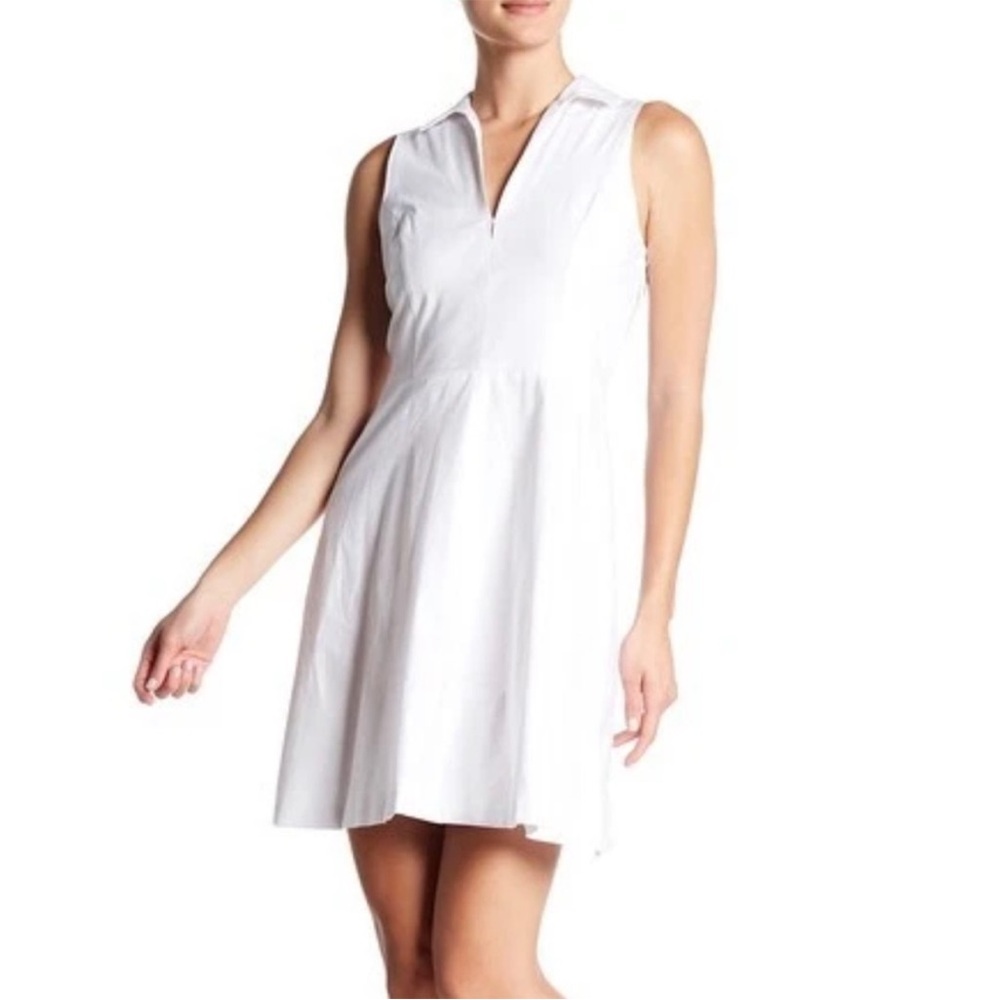 🆕THEORY Poplin White Sleeveless Collared Flare Shirt Dress. Size 6 - Picture 10 of 10